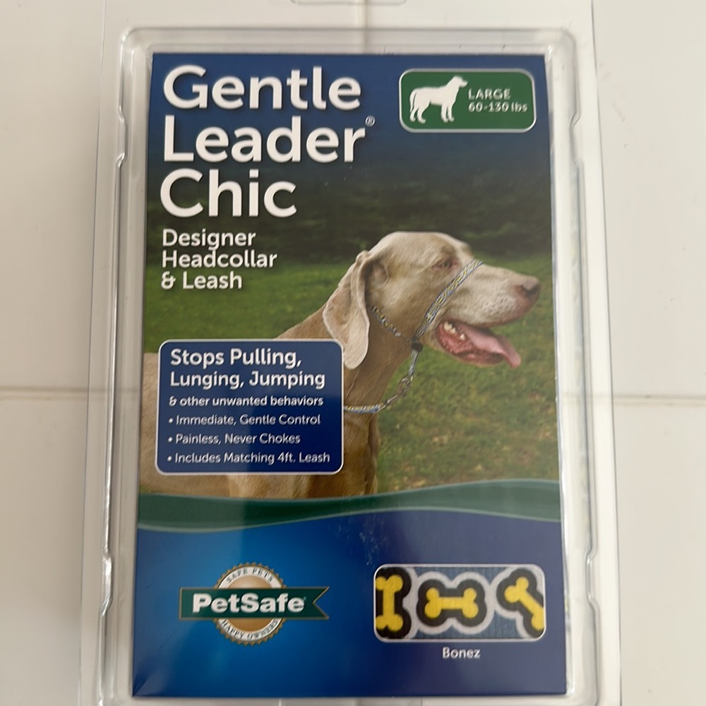 Gentle Leader Chic, BONES design head collar and leash Large. BRAND NEW.